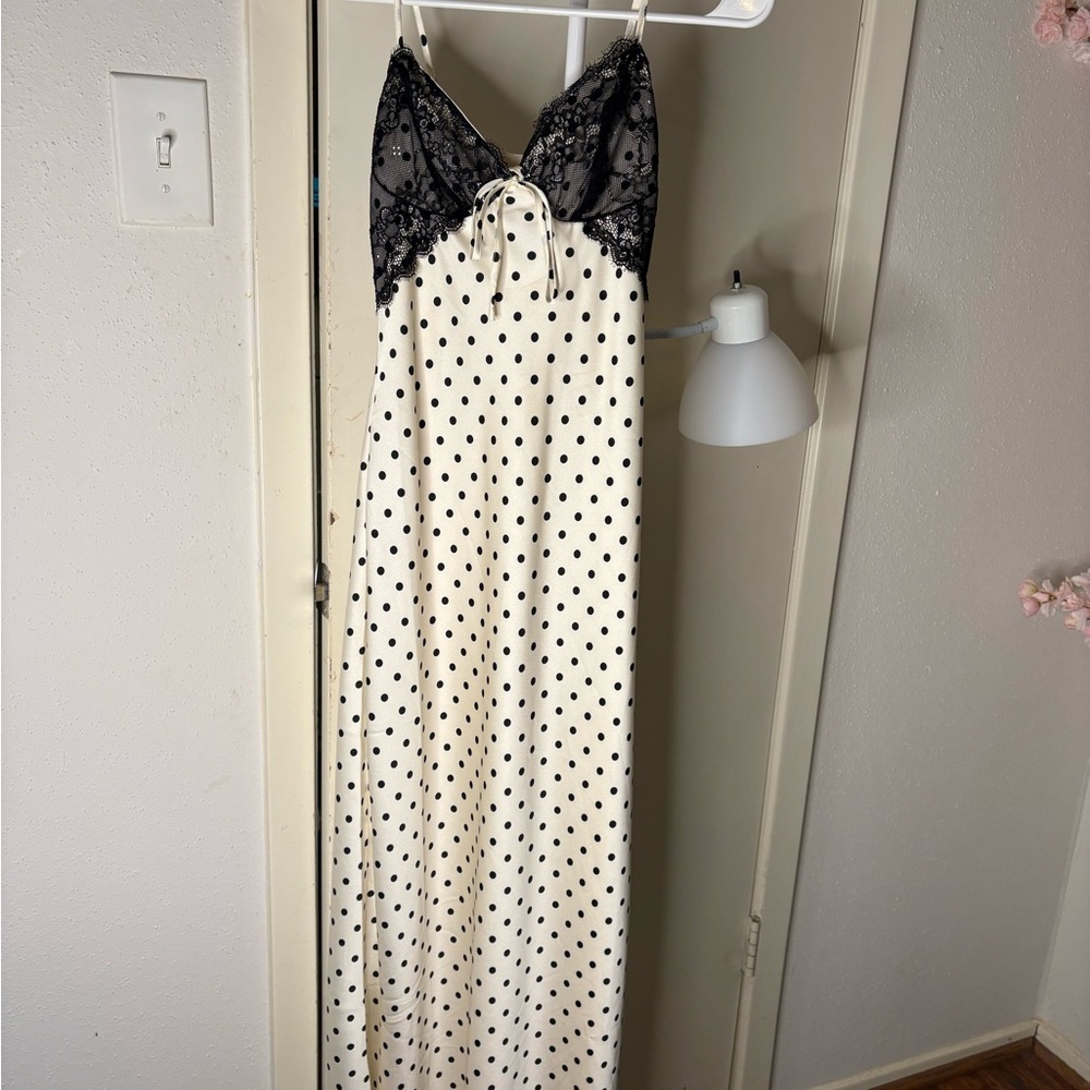 Jessica Simpson Cream and Black Polka Dot Lace-Trim Slip